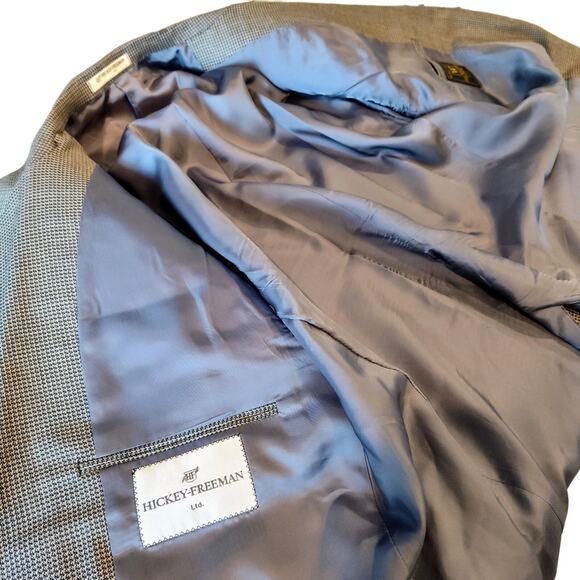 Hickey Freeman Ltd. Men's Silk Wool Houndstooth Grey Sport Coat Blazer 46 Reg - Picture 4 of 12